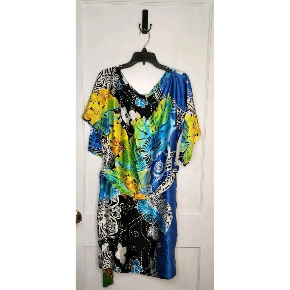 Vintage Cache 100% Silk Tropical Hawaiian Floral Sheath Dress Size Large